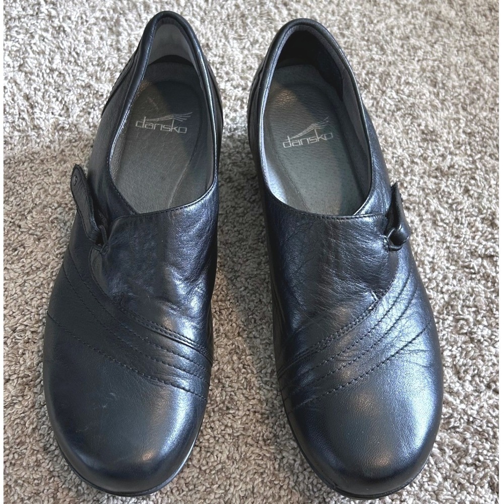 Dansko Franny Black Leather Slip On Clogs Professional Wedge Shoes SZ 42 (W12)